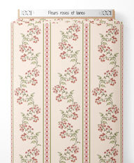 Tissu - Fleurs roses et lianes