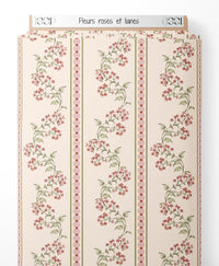 Tissu - Fleurs roses et lianes