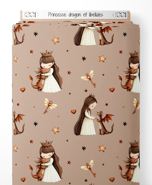 Tissu - Princesse, dragon et libellules