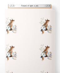 Tissu - Renard et lapin à pois