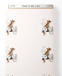 Tissu - Renard et lapin à pois