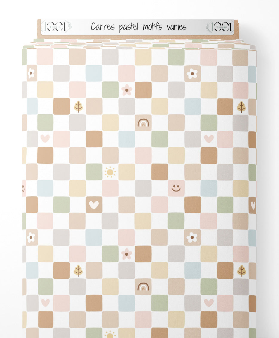 Tissu - Carrés pastel motifs variés