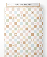 Tissu - Carrés pastel motifs variés