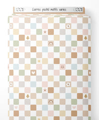 Tissu - Carrés pastel motifs variés