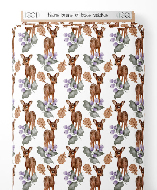 Tissu - Faons bruns et baies violettes