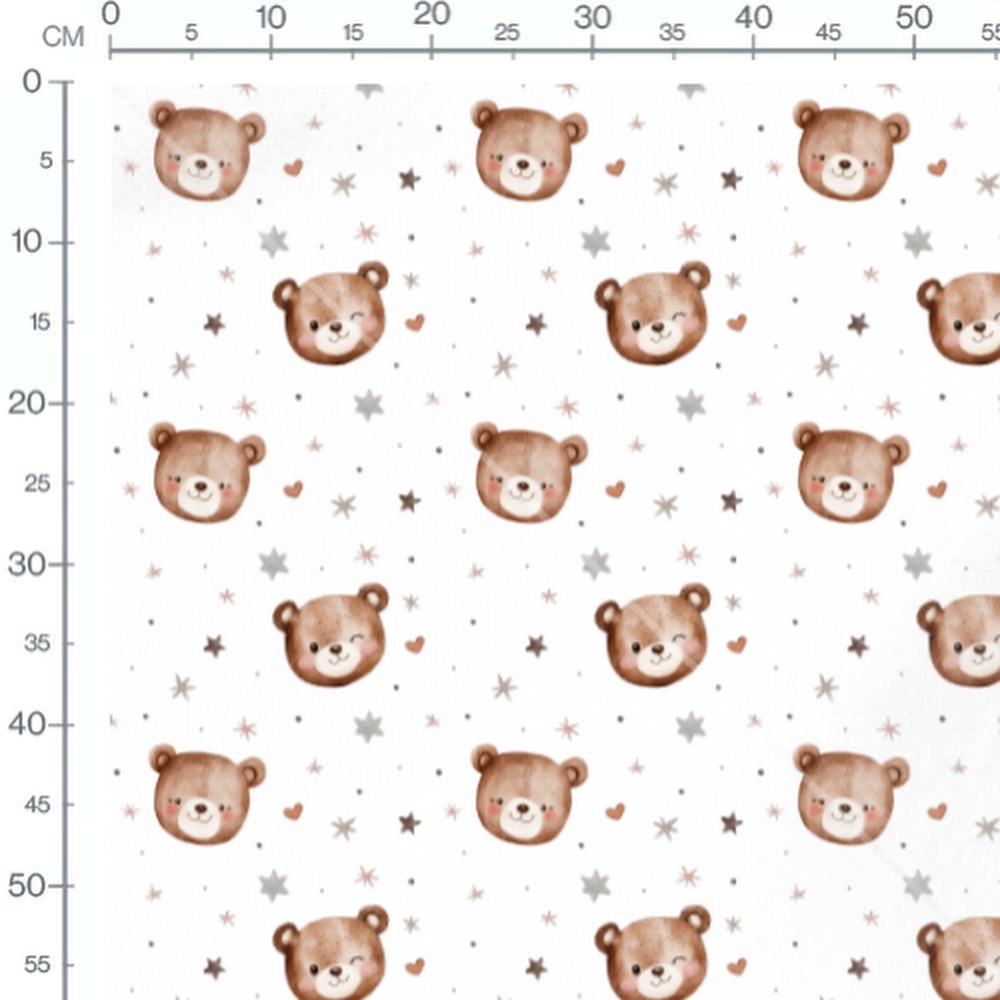 Tissu - Têtes d'oursons et étoiles