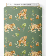 Tissu - Lionceaux et souris aquarelle