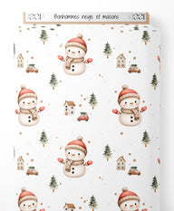 Tissu - Bonhommes neige et maisons