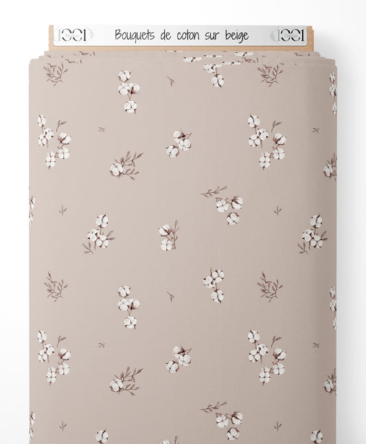 Tissu - Bouquets de coton sur beige