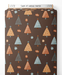 Tissu - Sapin et cadeaux marron