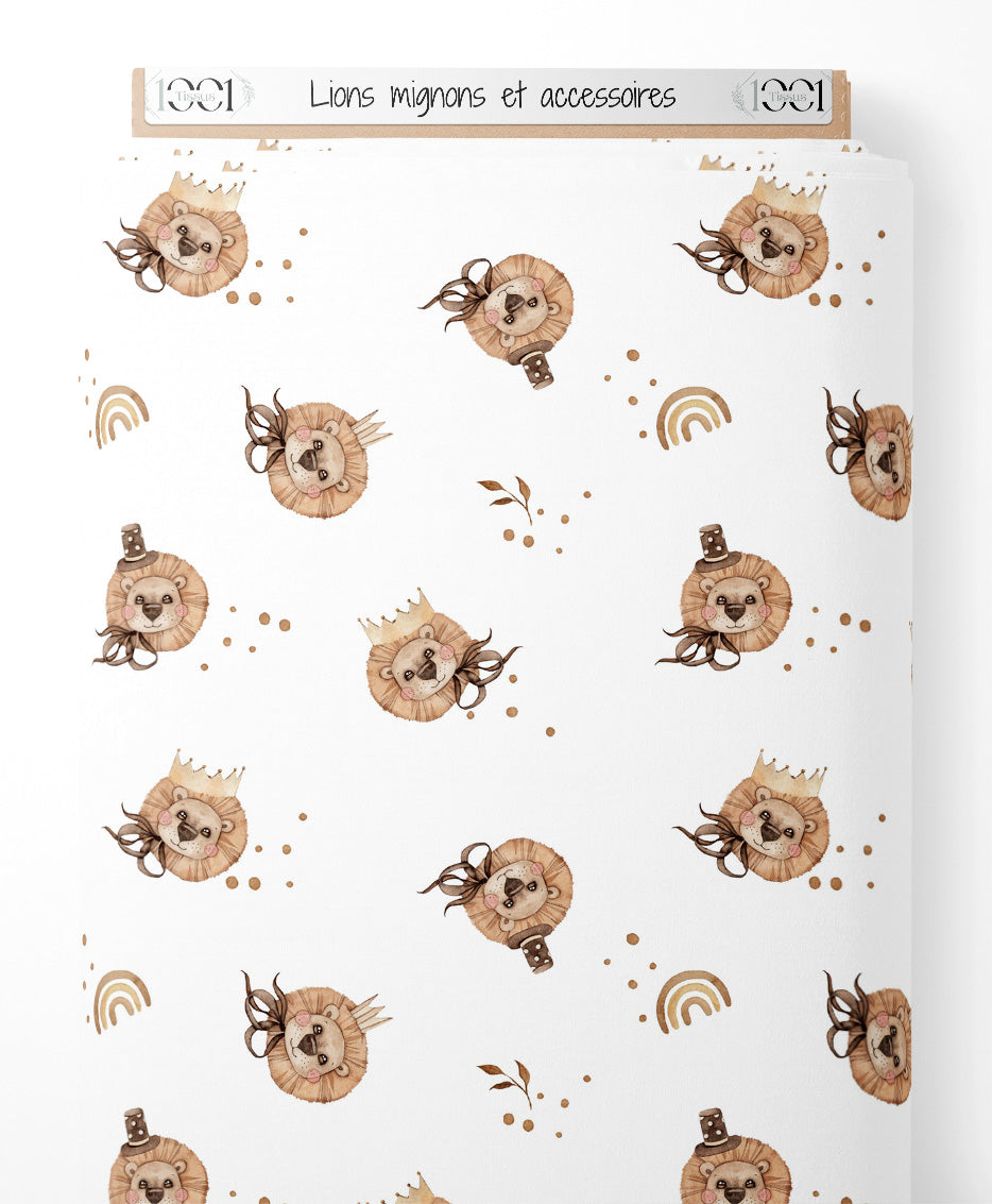 Tissu - Lions mignons et accessoires