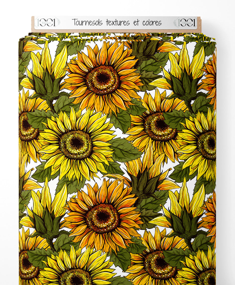 Tissu - Tournesols texturés et colorés