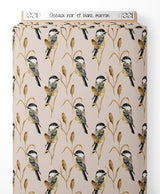 Tissu - Oiseaux noir et blanc marron