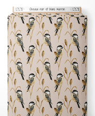 Tissu - Oiseaux noir et blanc marron