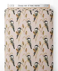 Tissu - Oiseaux noir et blanc marron