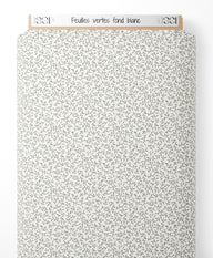 Tissu - Feuilles vertes sur fond blanc