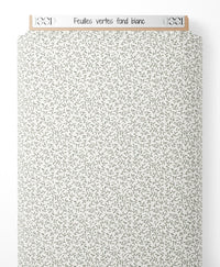 Tissu - Feuilles vertes sur fond blanc