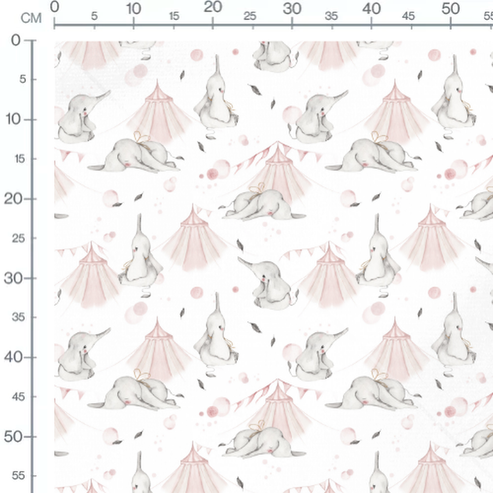 Tissu - Éléphants et tentes roses