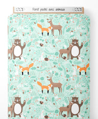 Tissu - Forêt pastel avec animaux