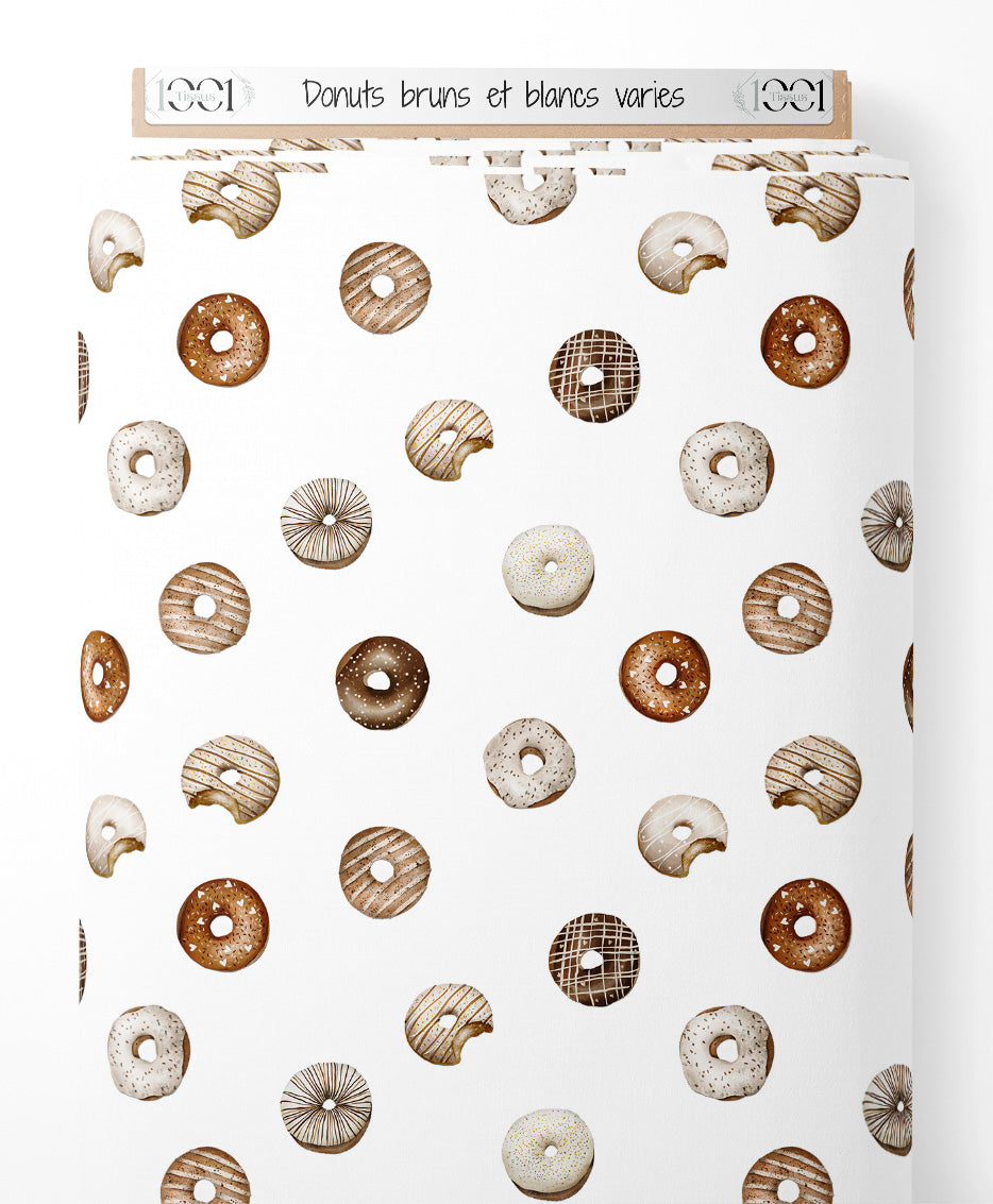 Tissu - Donuts bruns et blancs variés
