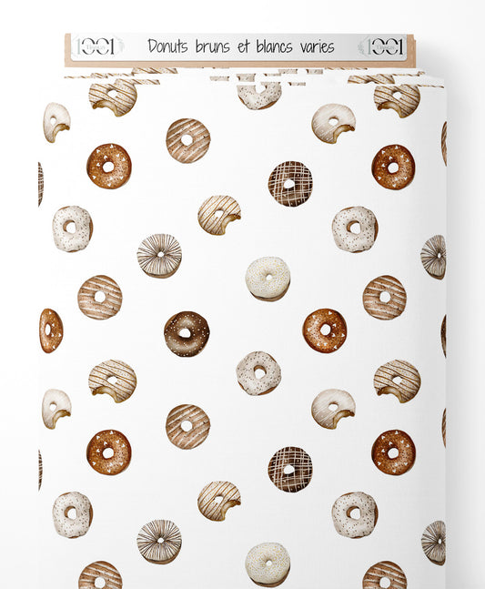 Tissu - Donuts bruns et blancs variés