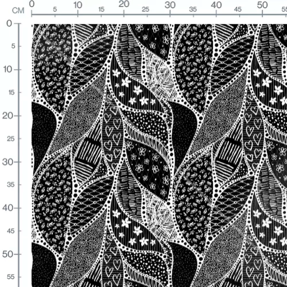 Tissu - Motif patchwork noir et blanc
