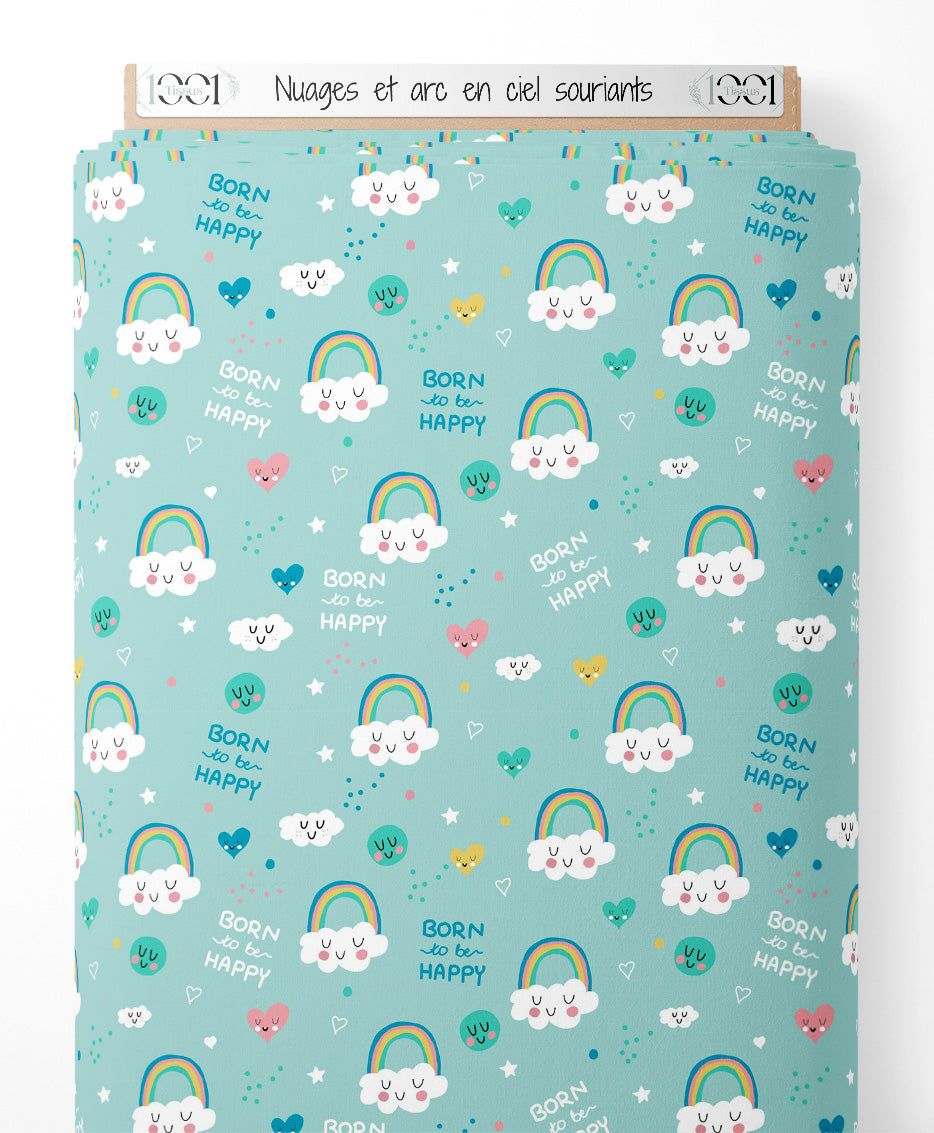 Tissu - Nuages et arc-en-ciel souriants