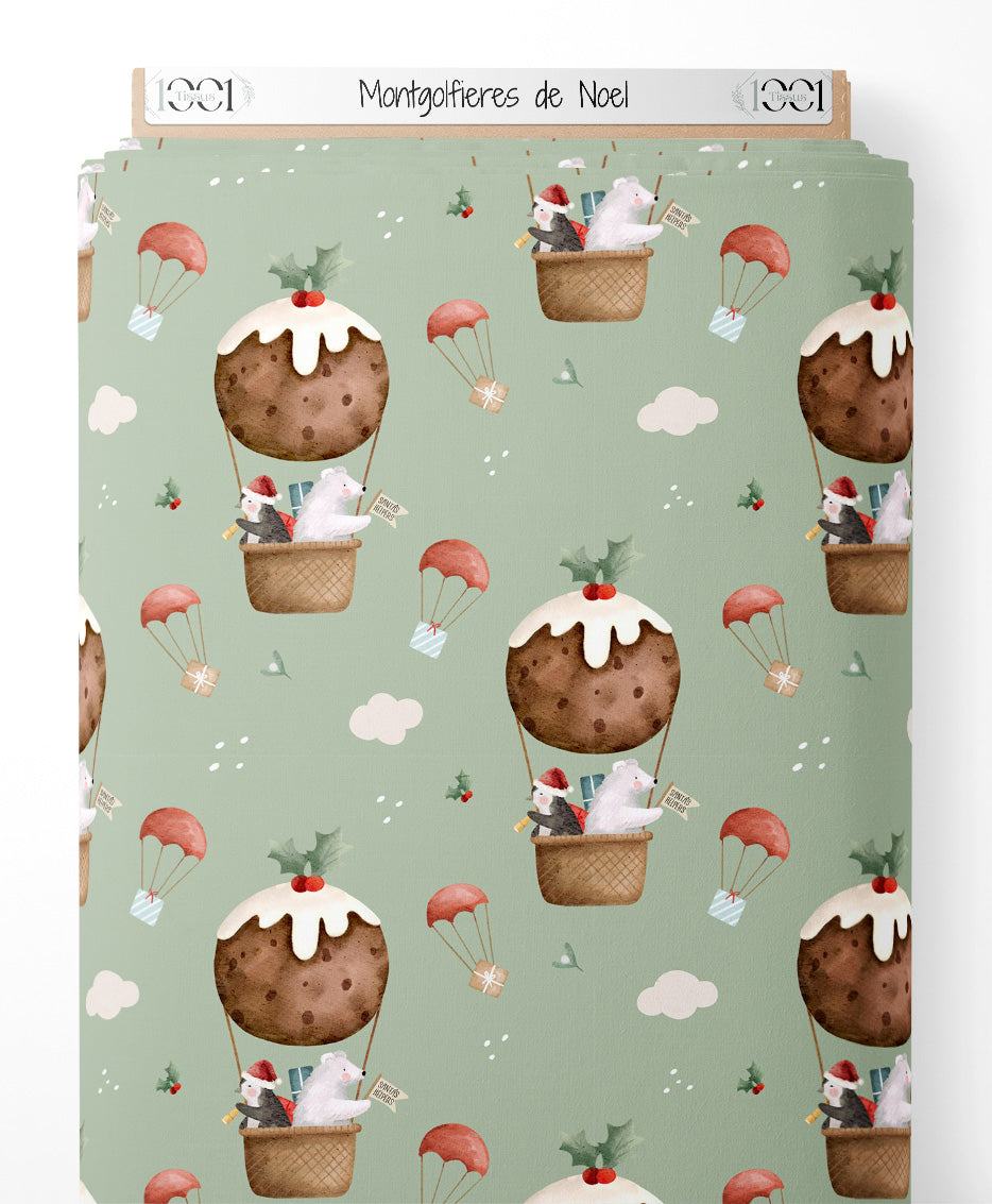 Tissu - Montgolfières de Noël