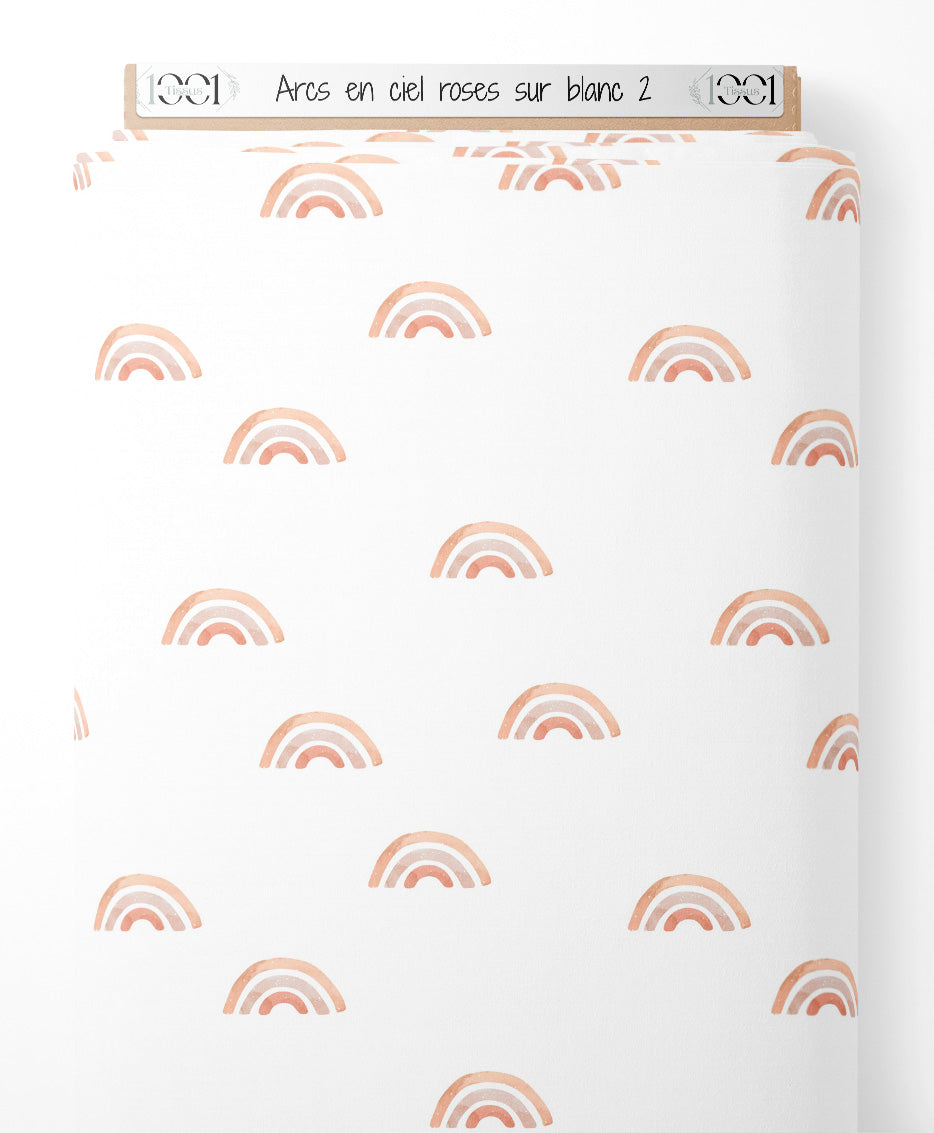 Tissu - Arcs-en-ciel roses sur blanc 2