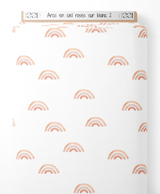 Tissu - Arcs-en-ciel roses sur blanc 2