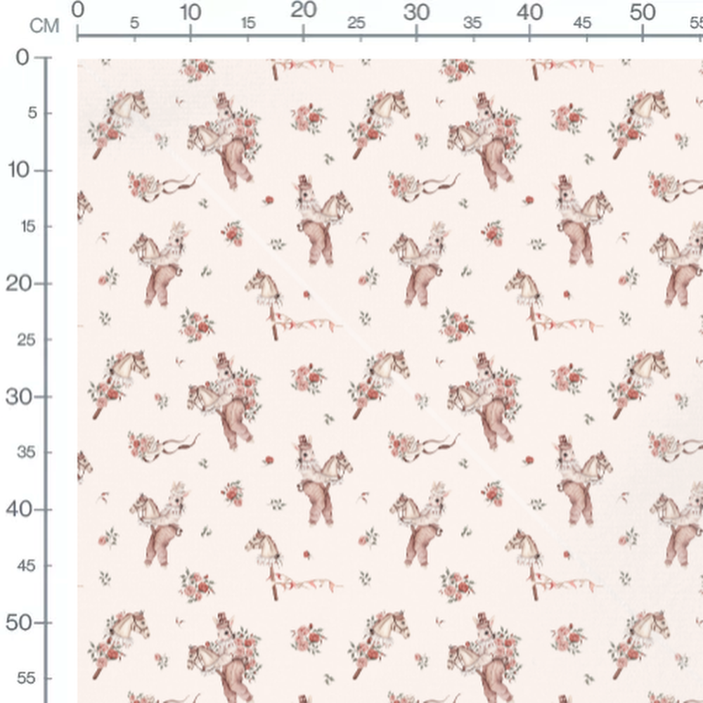 Tissu - Lapins cavaliers et roses