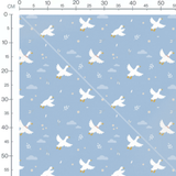 Tissu - Oies blanches sur fond bleu 2