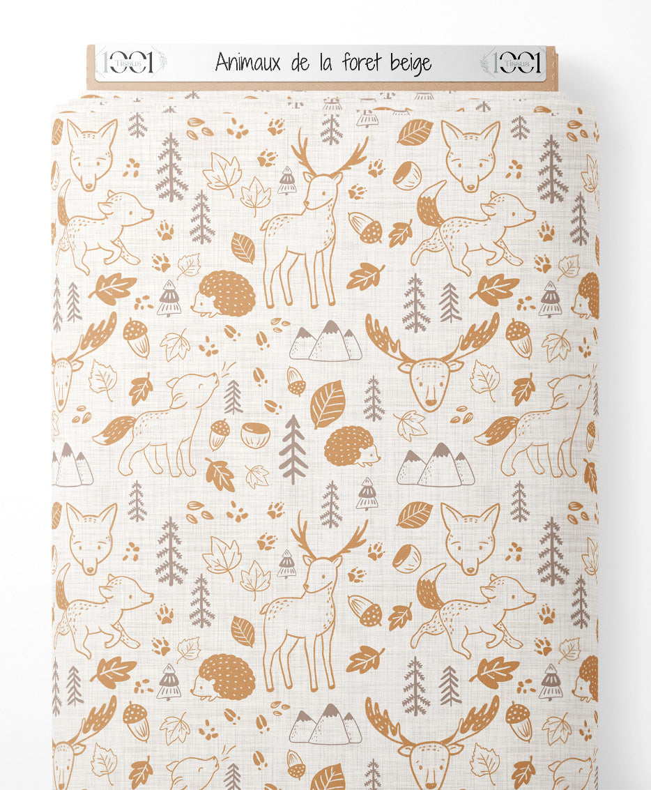 Tissu - Animaux de la forêt beige