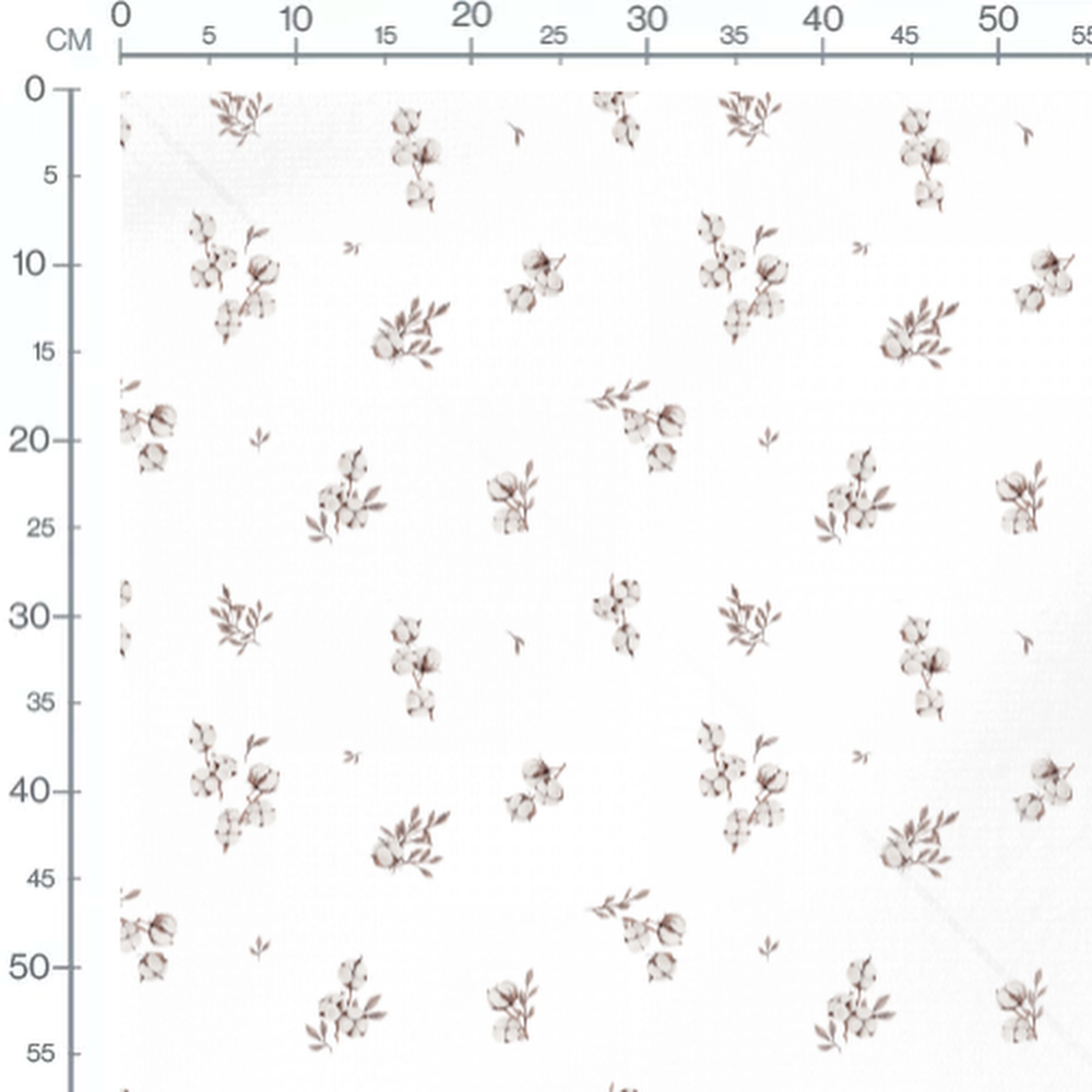 Tissu - Boules de coton sur fond blanc