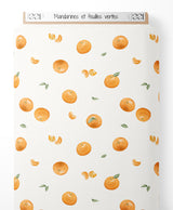 Tissu - Mandarines et feuilles vertes