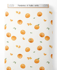 Tissu - Mandarines et feuilles vertes