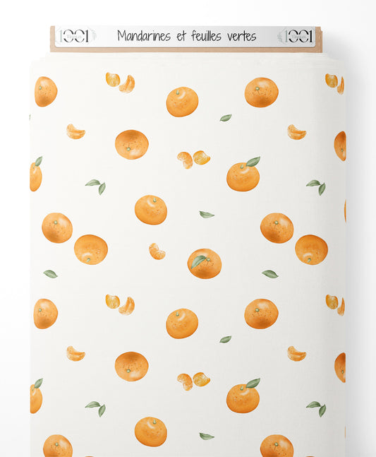 Tissu - Mandarines et feuilles vertes