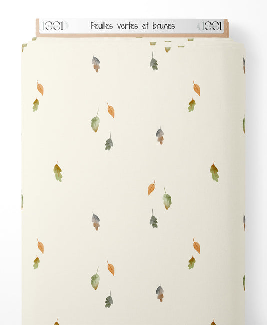 Tissu - Feuilles vertes et brunes