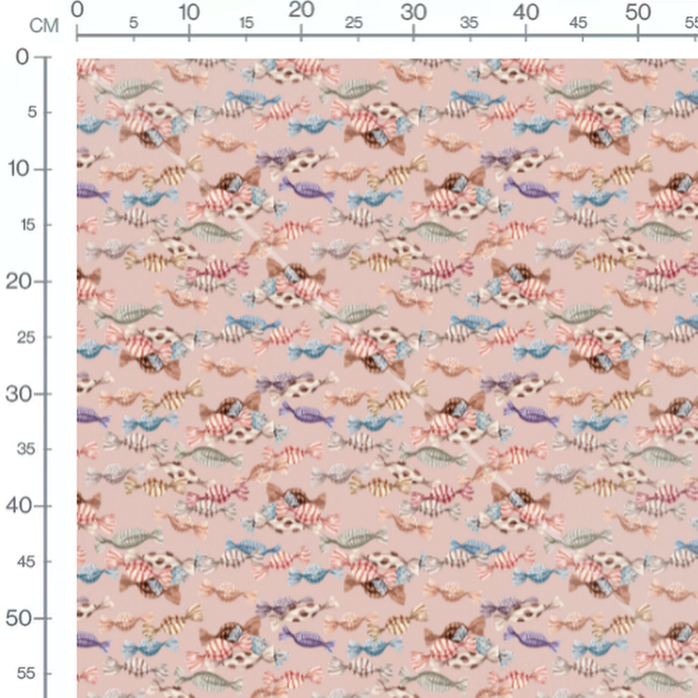 Tissu - Bonbons colorés sur rose