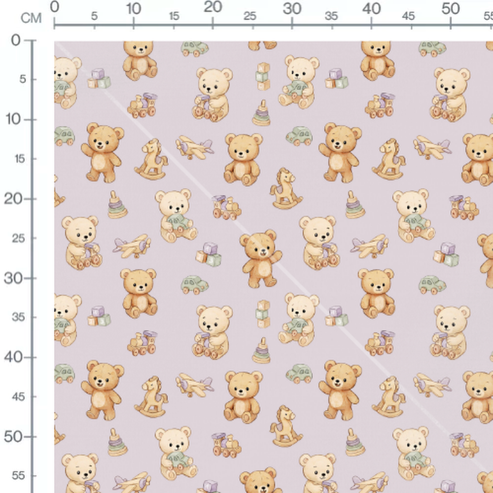 Tissu - Oursons beige et jouets lilas