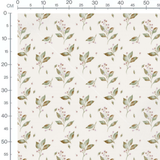 Tissu - Feuilles vertes et baies roses