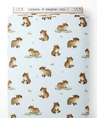 Tissu - Capybaras et nénuphars roses 2