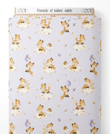 Tissu - Renards et ballons violets