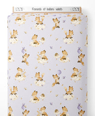 Tissu - Renards et ballons violets