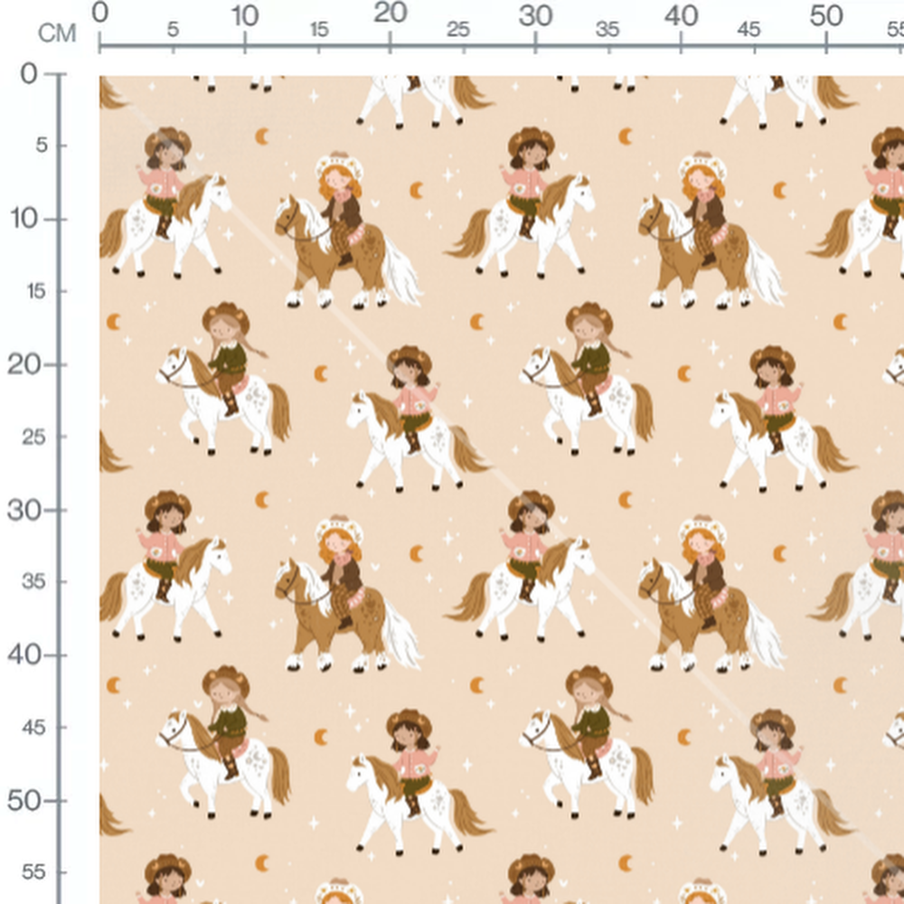 Tissu - Enfants cowboys sur chevaux
