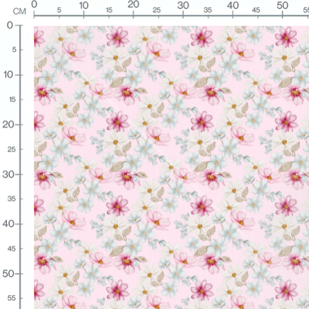 Tissu - Fleurs roses et bleues délicates 2