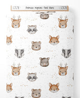 Tissu - Animaux mignons sur fond blanc