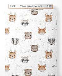 Tissu - Animaux mignons sur fond blanc