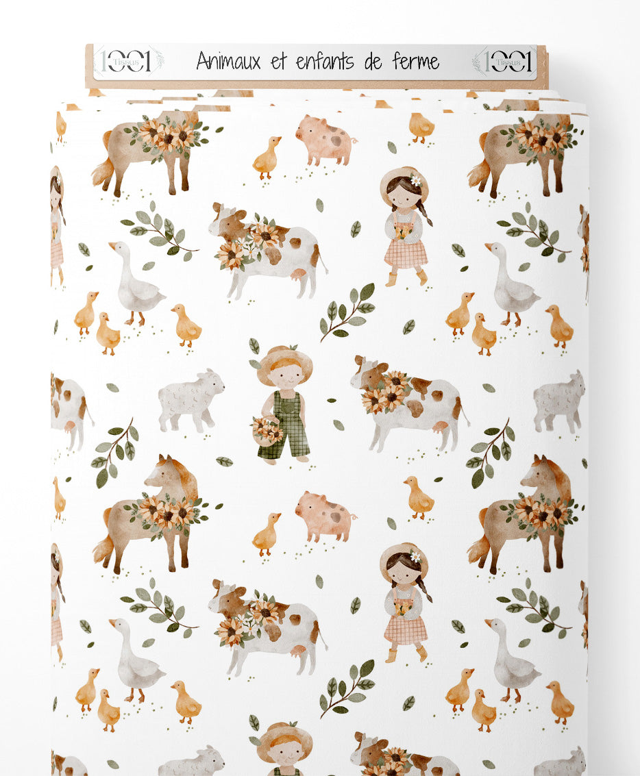 Tissu - Animaux et enfants de ferme