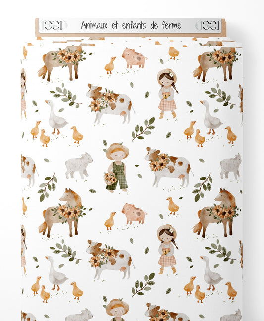 Tissu - Animaux et enfants de ferme
